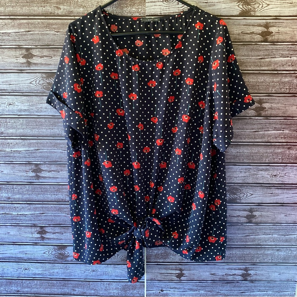 West Kei Women's Floral Print Short-Sleeved Blouse Size 2X